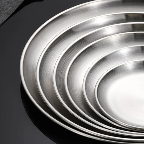 6Pcs Stainless Steel Plate Set BBQ Fried Chicken Barbecue Meat Plate Vegetable Fruit Storage Tray Party Cake Dessert Plate
