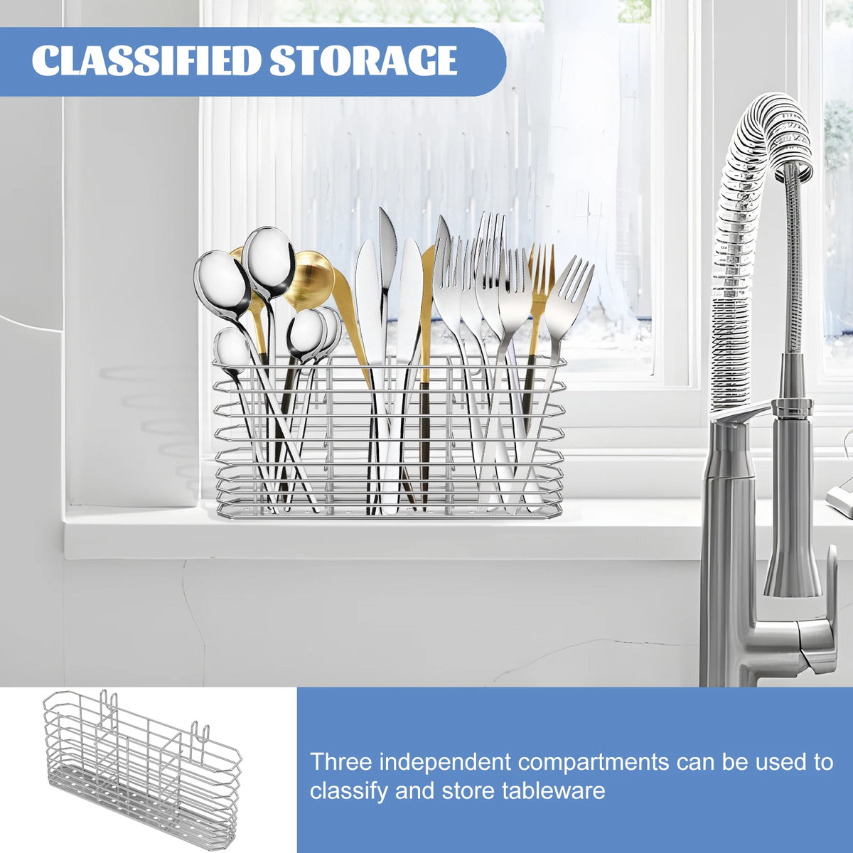 Stainless Steel Utensil Storage Rack, Hanging Cutlery and Chopstick Holder, 2, 3 or 4 Grid