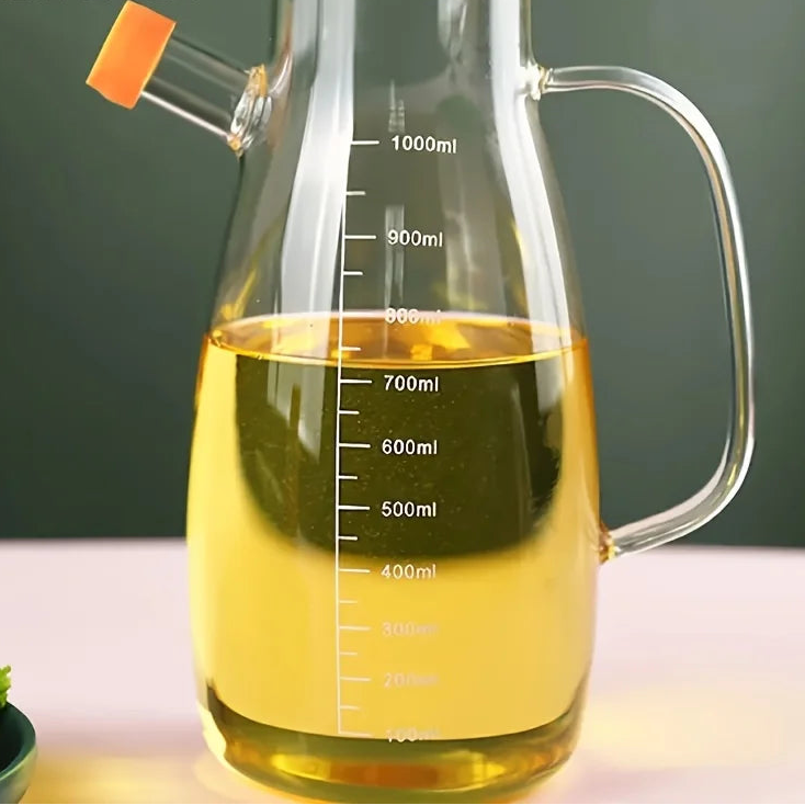 KEMORELA 1PC Glass Olive Oil Bottle BPF Oil Leak-Proof Bottle Kitchen Outdoor BBQ Picnic Condiment Container Kitchen Supplies