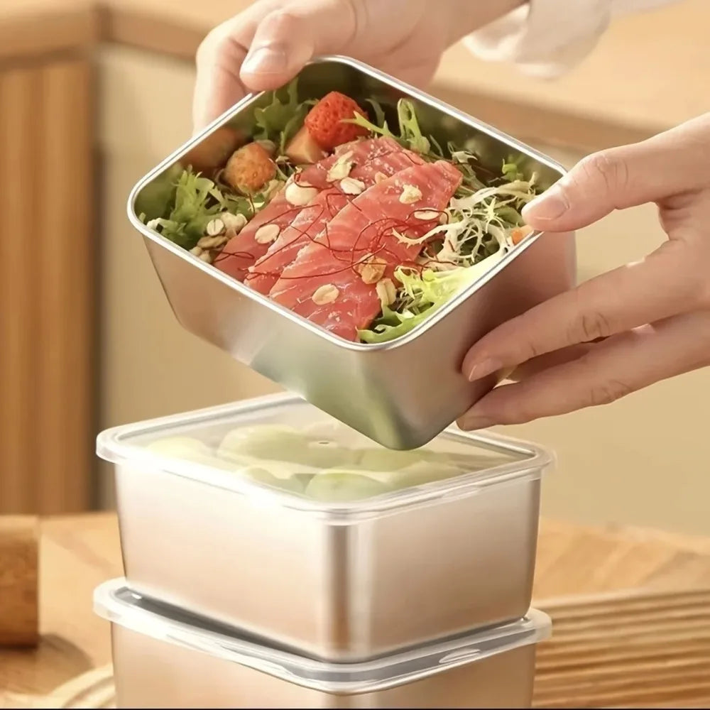 6-Piece Stainless Steel Food Container Set, Leakproof and Stackable
