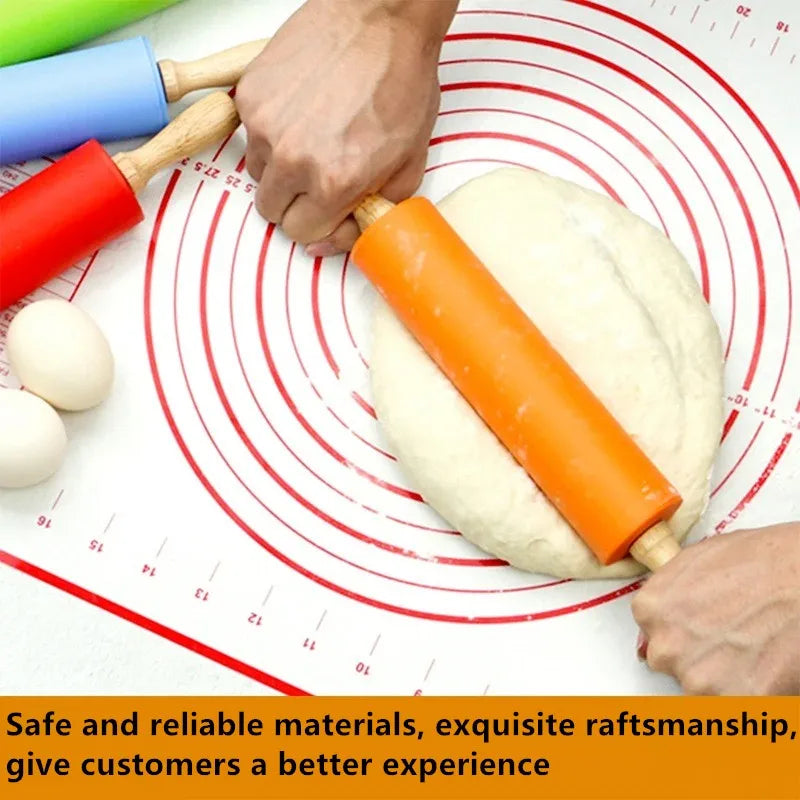 Silicone Rolling Pin with Wooden Handle, Non-Stick, 1 or 4 Pack