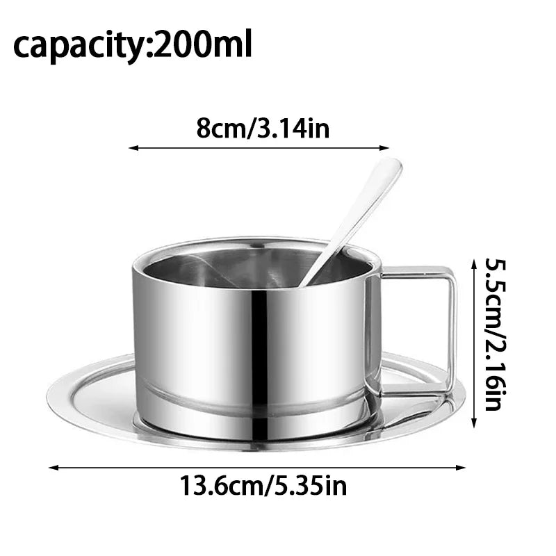 Korean Style Niche Coffee Cup and Saucer Set Retro Stainless Steel Coffee Cup Small Exquisite Posing Vlog Afternoon Tea Cup