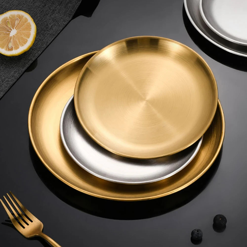 6Pcs Stainless Steel Plate Set BBQ Fried Chicken Barbecue Meat Plate Vegetable Fruit Storage Tray Party Cake Dessert Plate