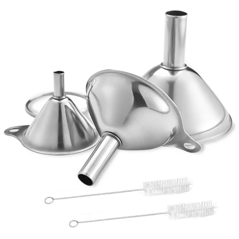 Stainless Steel Kitchen Funnel Set with Cleaning Brush