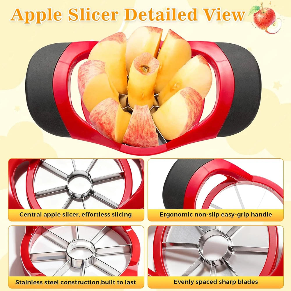 Stainless Steel Apple Slicer and Corer, 8 Blade Fruit Cutter with Handle