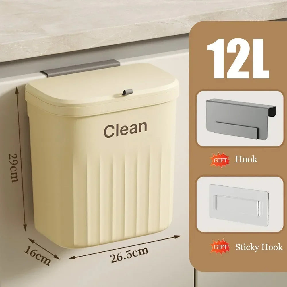Wall-Mounted Kitchen Waste Bin with Lid, 8.5L or 12L