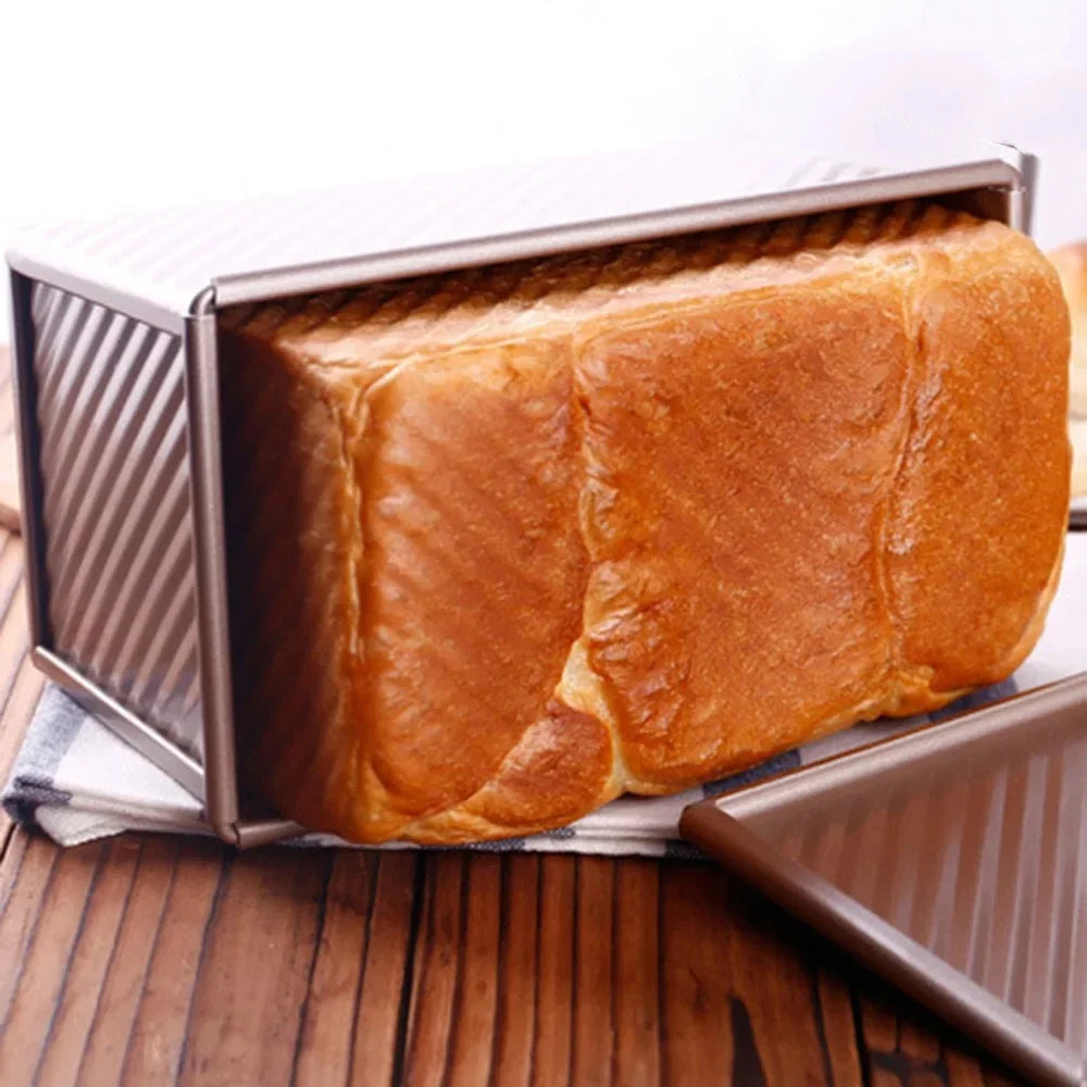 Nonstick Pullman Loaf Pan with Lid, Carbon Steel Corrugated Toast Tin, Small or Large