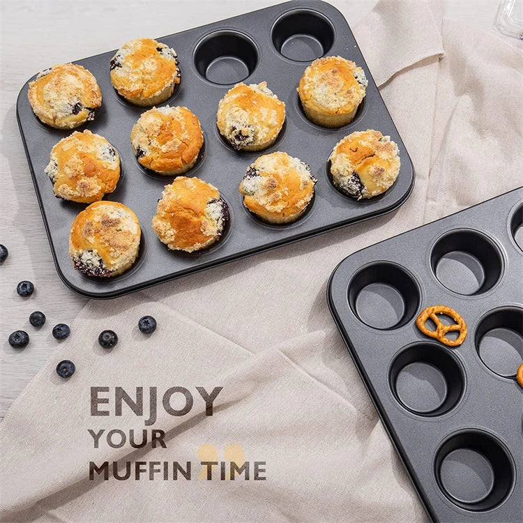 Nonstick 12 Cup Carbon Steel Muffin Tray, Cupcake Baking Pan