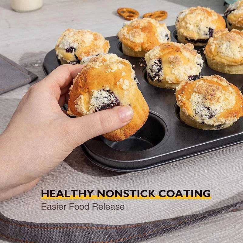 Nonstick 12 Cup Carbon Steel Muffin Tray, Cupcake Baking Pan