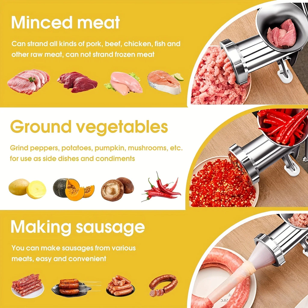 Manual Meat Grinder, Hand Crank Mincer and Sausage Stuffer with Table Clamp