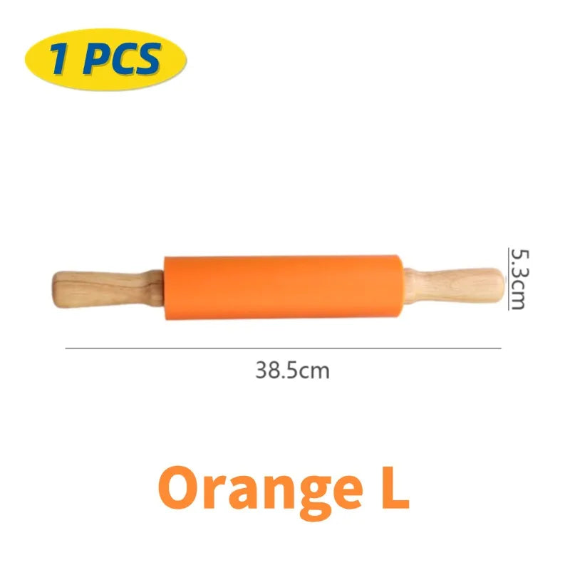 Silicone Rolling Pin with Wooden Handle, Non-Stick, 1 or 4 Pack