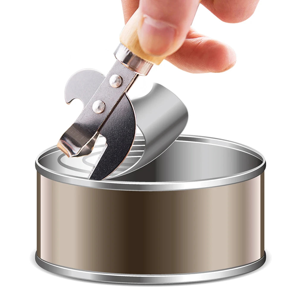 Stainless Steel Can and Bottle Opener with Wooden Handle