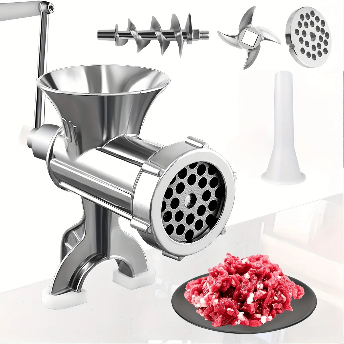 Manual Meat Grinder, Hand Crank Mincer and Sausage Stuffer with Table Clamp