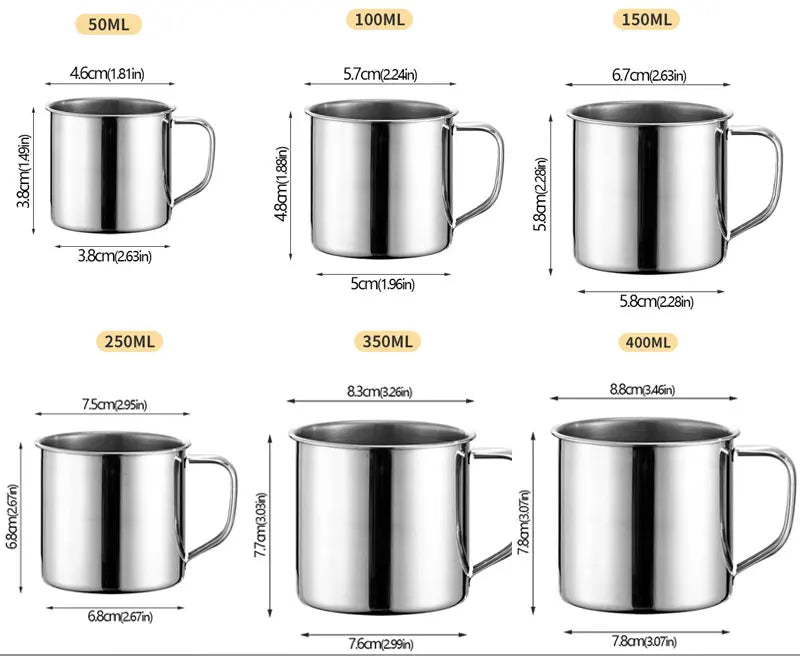 Stainless Steel Travel Mug and Camping Cup, 50 to 400ml