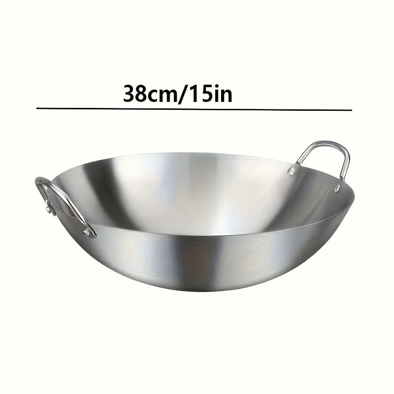 1pc Large Stainless Steel Wok, Uncoated Thick High-Quality Durable Chef'S Pan with Dual Handles, Easy to Clean for Commercial