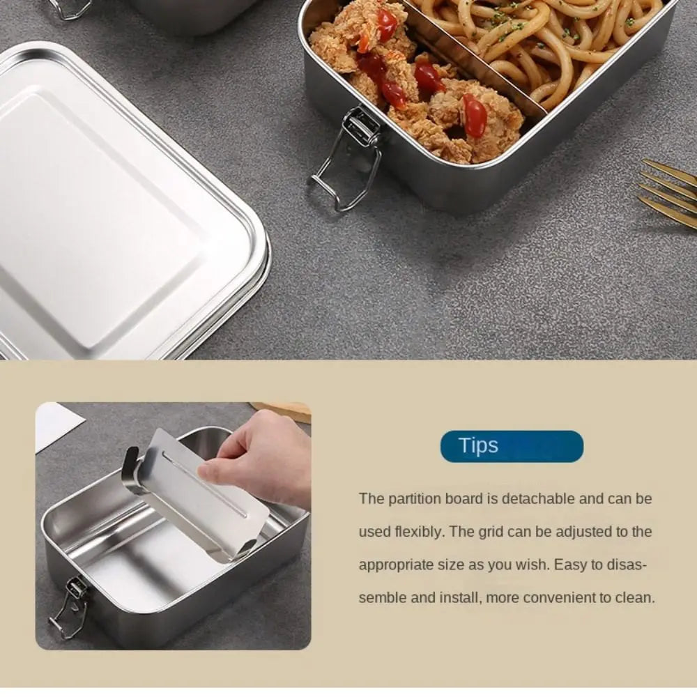 Stainless Steel Square Bento Box with Lid, Leak-Proof Lunch Container, 550 to 2400 ml