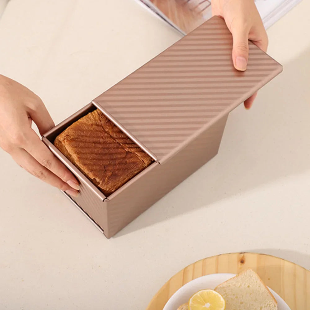 Nonstick Pullman Loaf Pan with Lid, Carbon Steel Corrugated Toast Tin, Small or Large