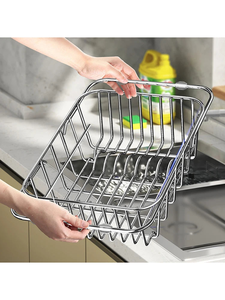 Telescopic Stainless Steel Dish Drying Rack for Over the Sink