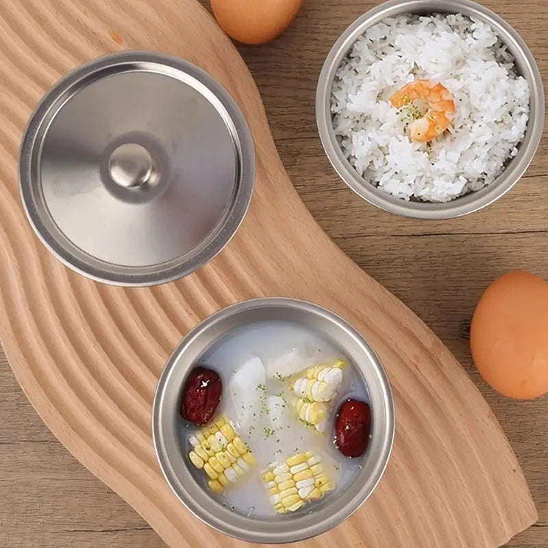 Stainless Steel Steamed Egg Bowl Ramen Rice Fruit Salad Stew Bowls with Lids Soup Cup Food Container Kitchen Tableware Supplies