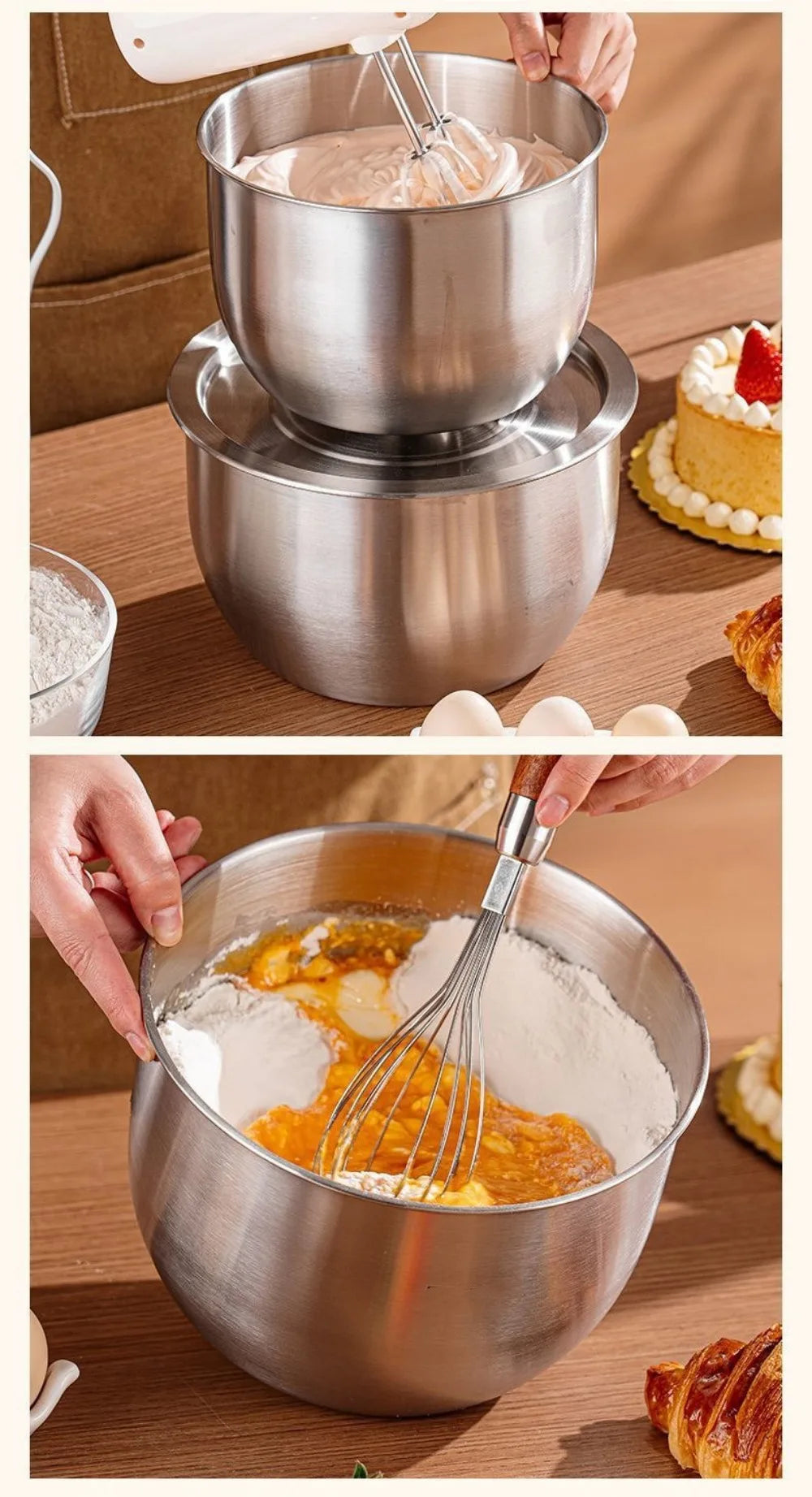 Stainless Steel Mixing Bowl Household Splash Proof Salad Egg Beating Basin Deep Design Bread Cake Fruit Container