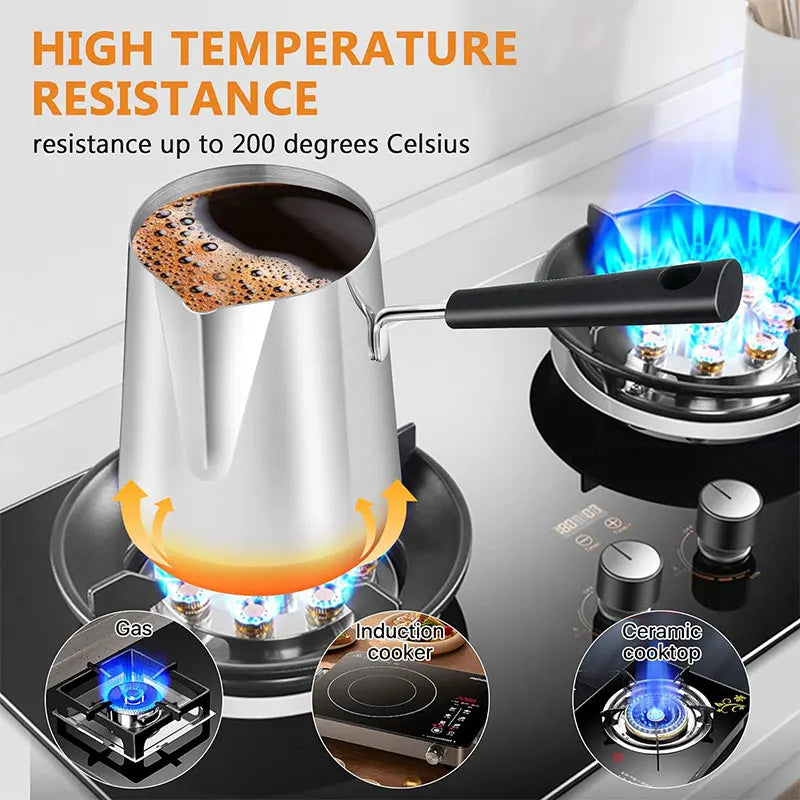 Stainless Steel Turkish Coffee Pot with Long Handle, 350 or 600ml