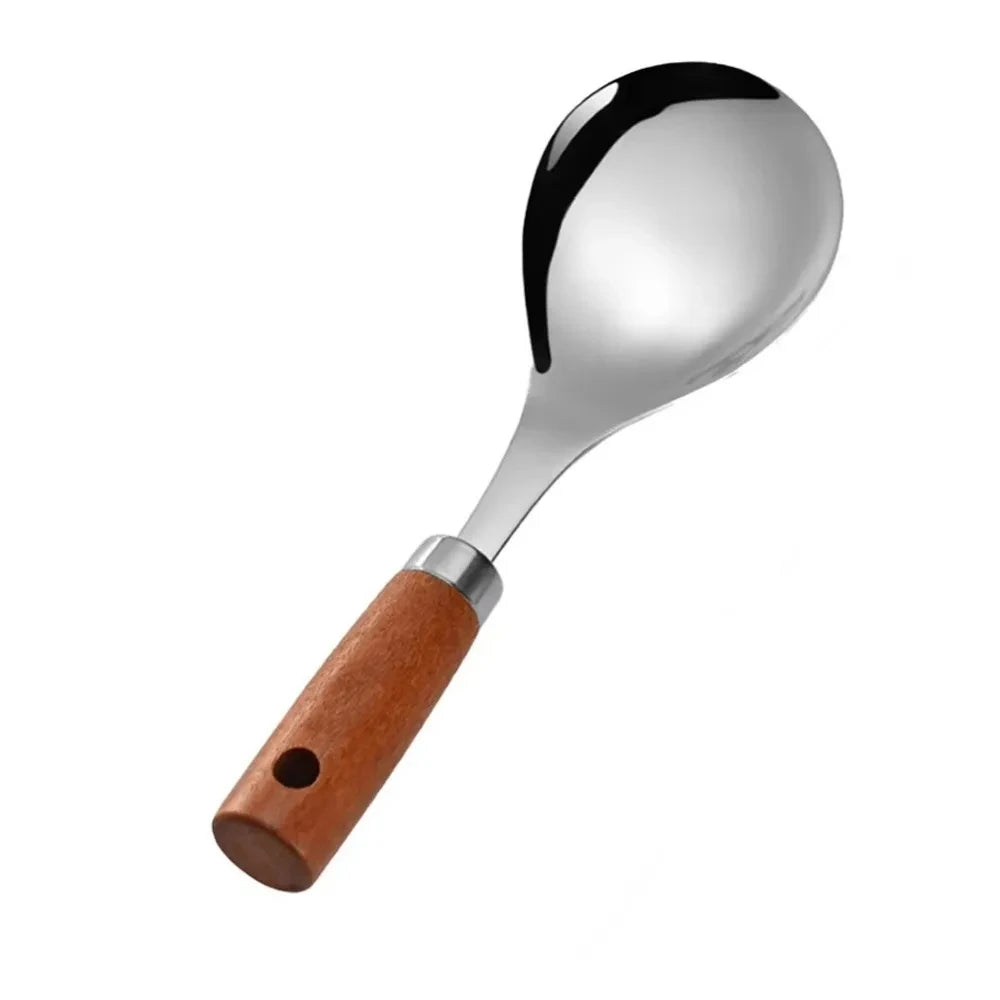 22cm Stainless Steel Rice Spoon Heat-Resistant Rice Shovel Spoon With Wooden Handle Non-Stick Spatula Rice Cooker Kitchen Tools