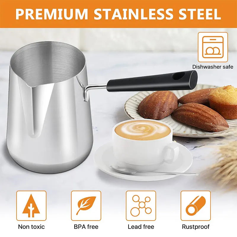 Stainless Steel Turkish Coffee Pot with Long Handle, 350 or 600ml