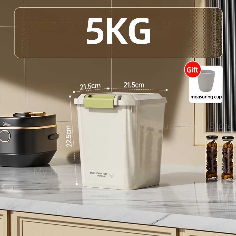 Airtight Rice Storage Container with Measuring Cup, 5kg or 10kg