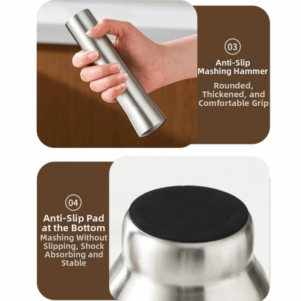 304 Stainless Steel Garlic Masher and Spice Mortar with Pestle