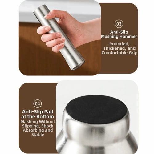 304 Stainless Steel Garlic Masher and Spice Mortar with Pestle