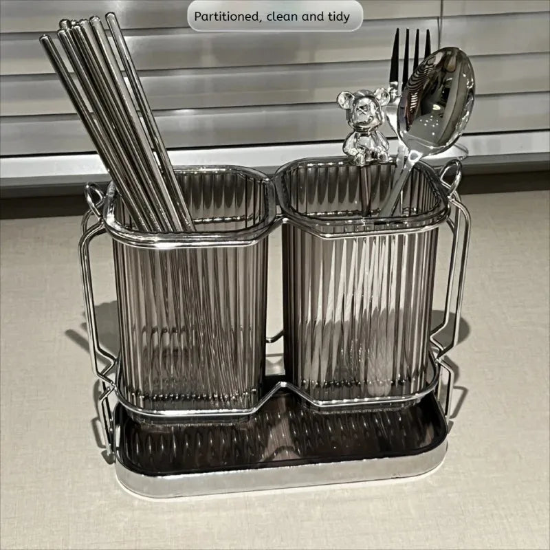 Wall-Mounted Kitchen Utensil Drying Rack and Cutlery Holder with Removable Water Tray, 3 Styles