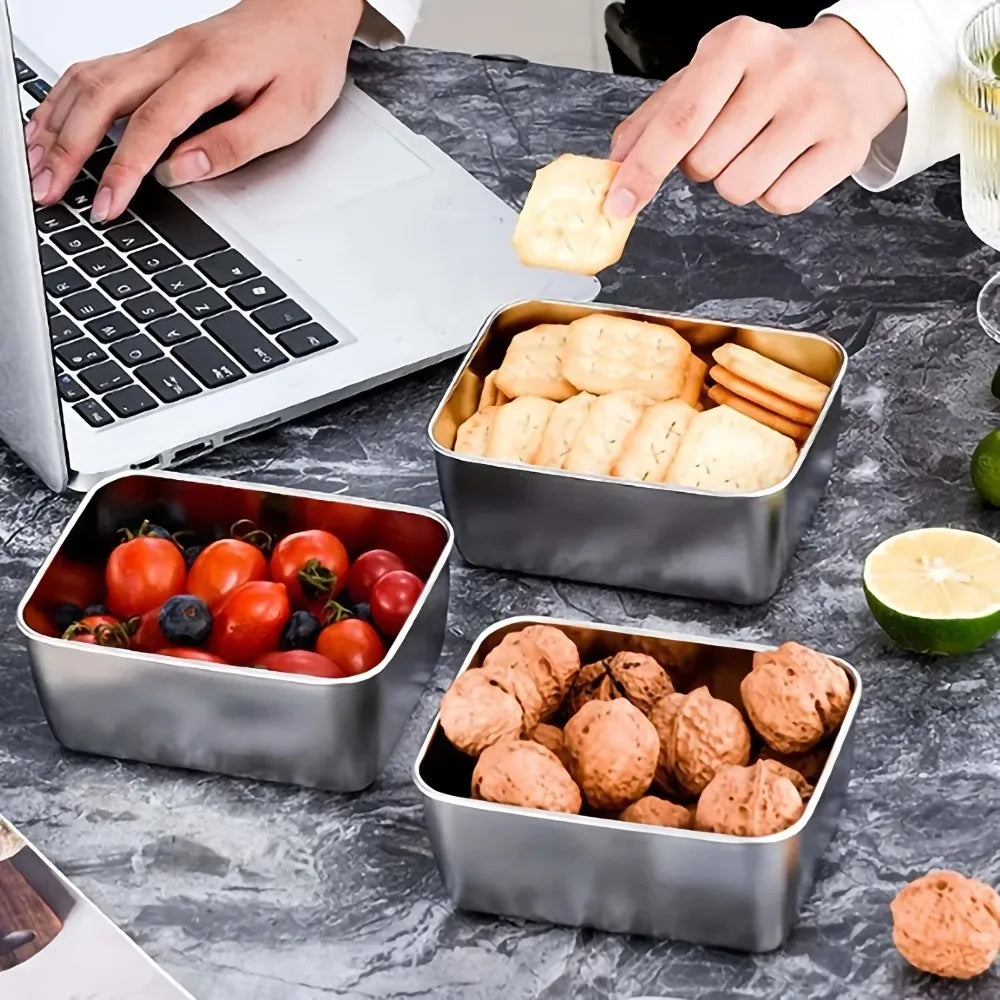 6-Piece Stainless Steel Food Container Set, Leakproof and Stackable