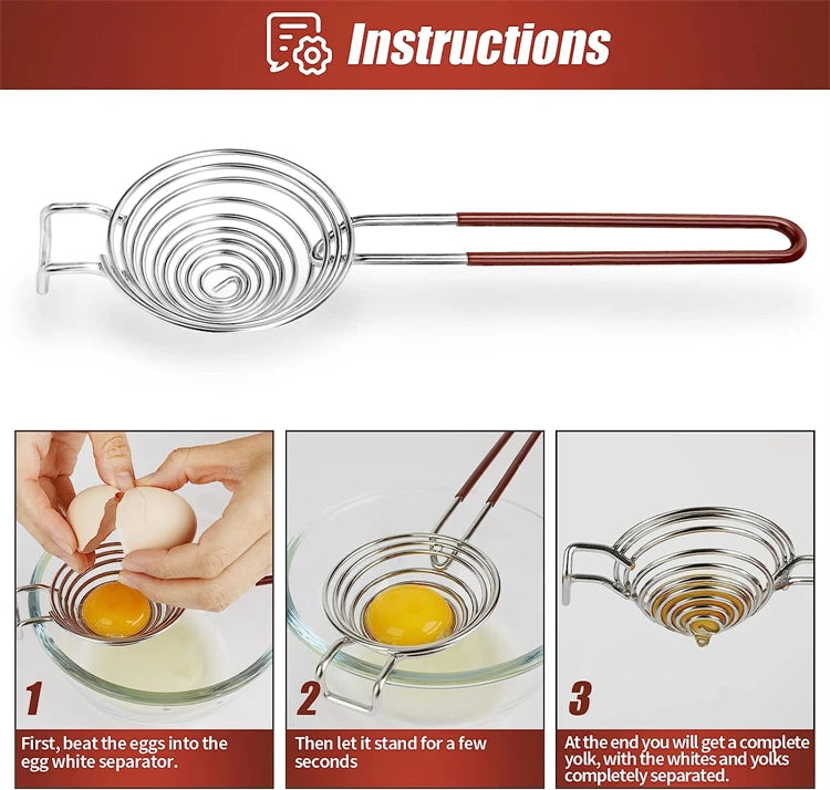 Stainless Steel Egg Separator with Long Handle, Egg Yolk and White Divider