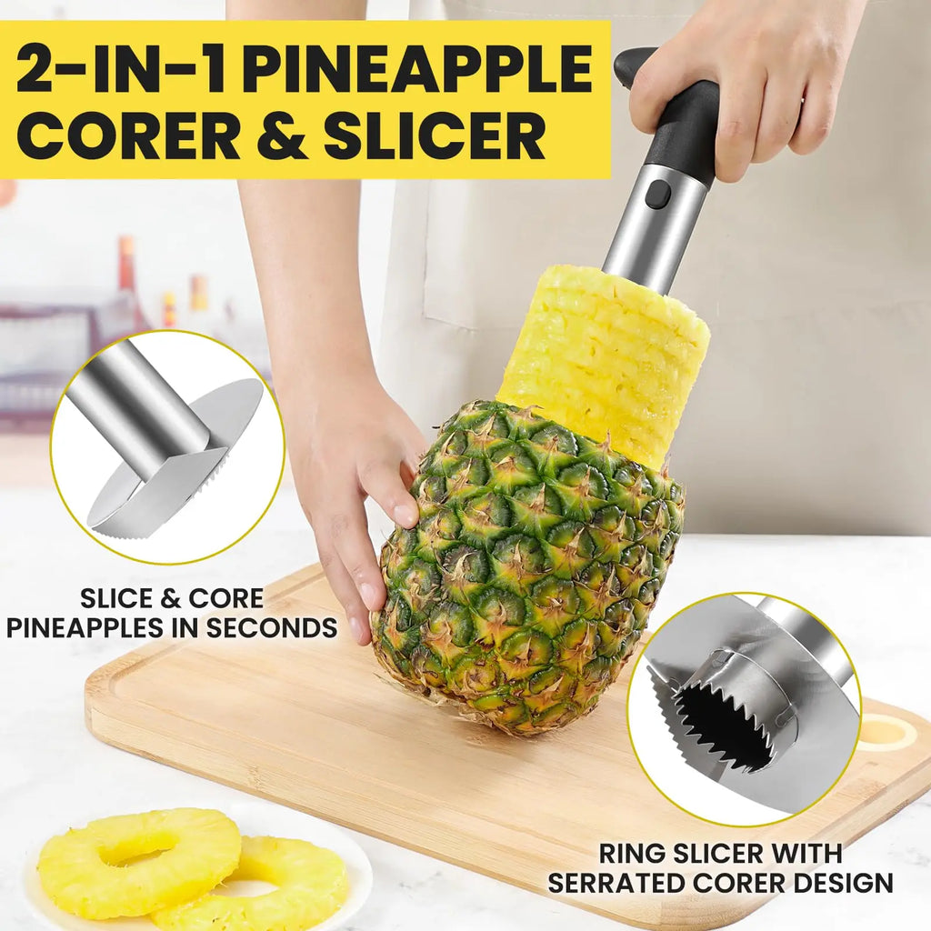Pineapple Corer and Slicer Tool - Sharp Pineapple Cutter with Serrated Tips Easy to Use and Clean - Stainless Steel Core Remover