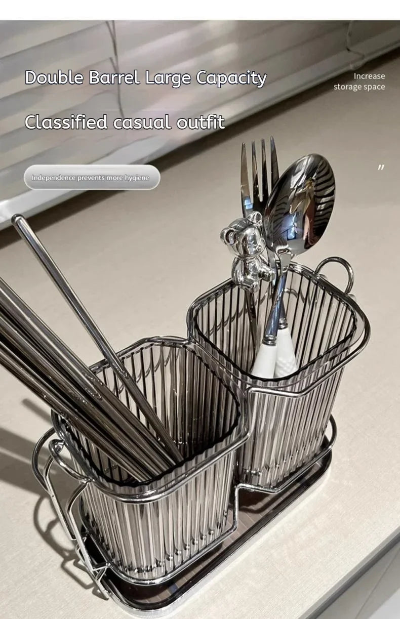 Wall-Mounted Kitchen Utensil Drying Rack and Cutlery Holder with Removable Water Tray, 3 Styles