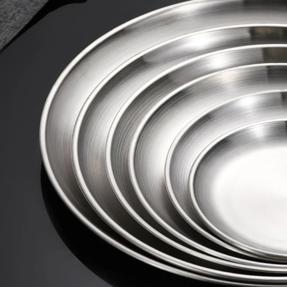 6Pcs Stainless Steel Plate Set BBQ Fried Chicken Barbecue Meat Plate Vegetable Fruit Storage Tray Party Cake Dessert Plate