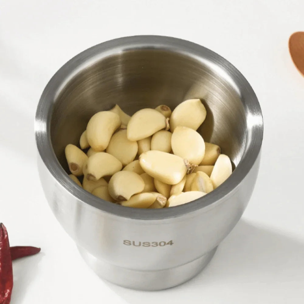 304 Stainless Steel Garlic Masher and Spice Mortar with Pestle