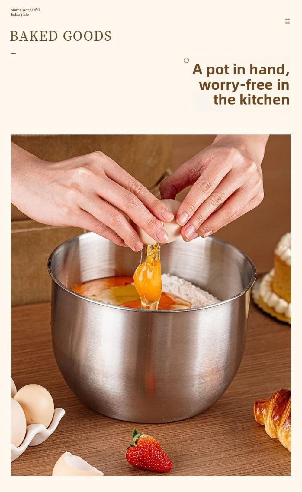Stainless Steel Mixing Bowl Household Splash Proof Salad Egg Beating Basin Deep Design Bread Cake Fruit Container