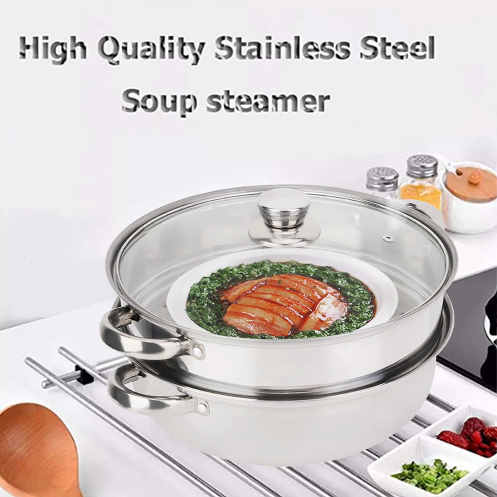 Stainless Steel Cookware 27cm/11in 2-Layer Steamer Pot Cooker Double Boiler Soup Steaming Pot Kitchenware Kitchen Supplies