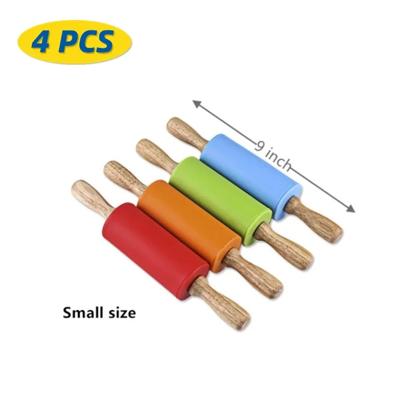 Silicone Rolling Pin with Wooden Handle, Non-Stick, 1 or 4 Pack