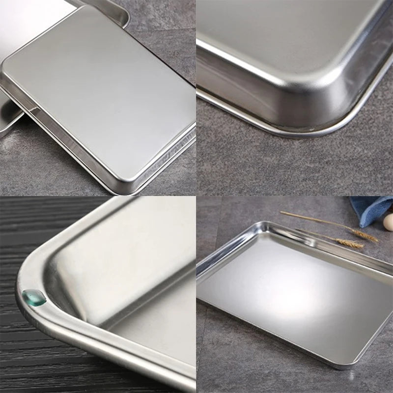 Stainless Steel Rectangle Food Storage Trays Sausage Noodles Fruit Dish Pastry Baking Plates for Restaurant Hotel Kitchen