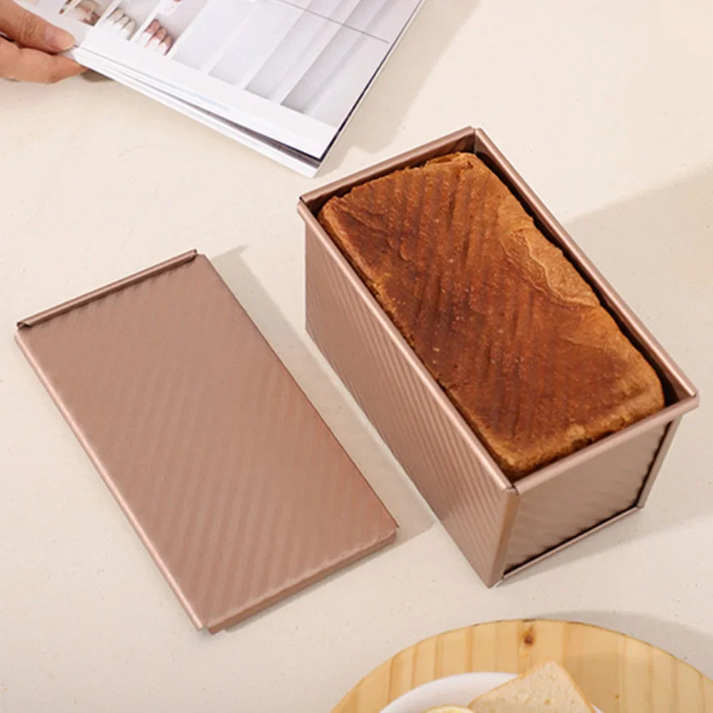 Nonstick Pullman Loaf Pan with Lid, Carbon Steel Corrugated Toast Tin, Small or Large