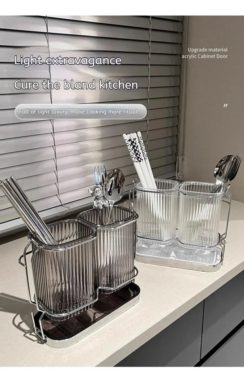 Wall-Mounted Kitchen Utensil Drying Rack and Cutlery Holder with Removable Water Tray, 3 Styles
