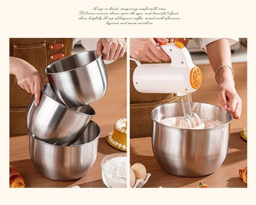 Stainless Steel Mixing Bowl Household Splash Proof Salad Egg Beating Basin Deep Design Bread Cake Fruit Container