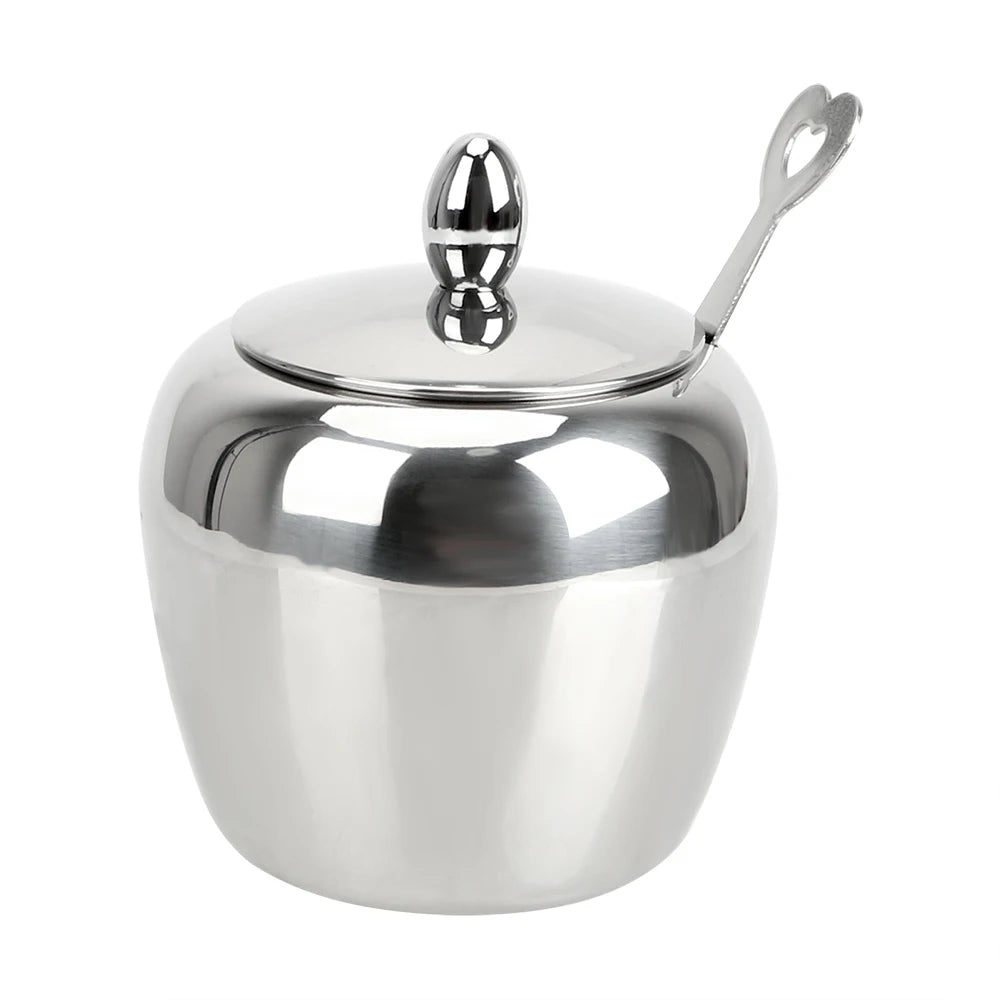 Apple Sugar Bowl Seasoning Jar Kitchen Accessories With Lid and Spoon Condiment Pot Spice Container Stainless Steel Tableware