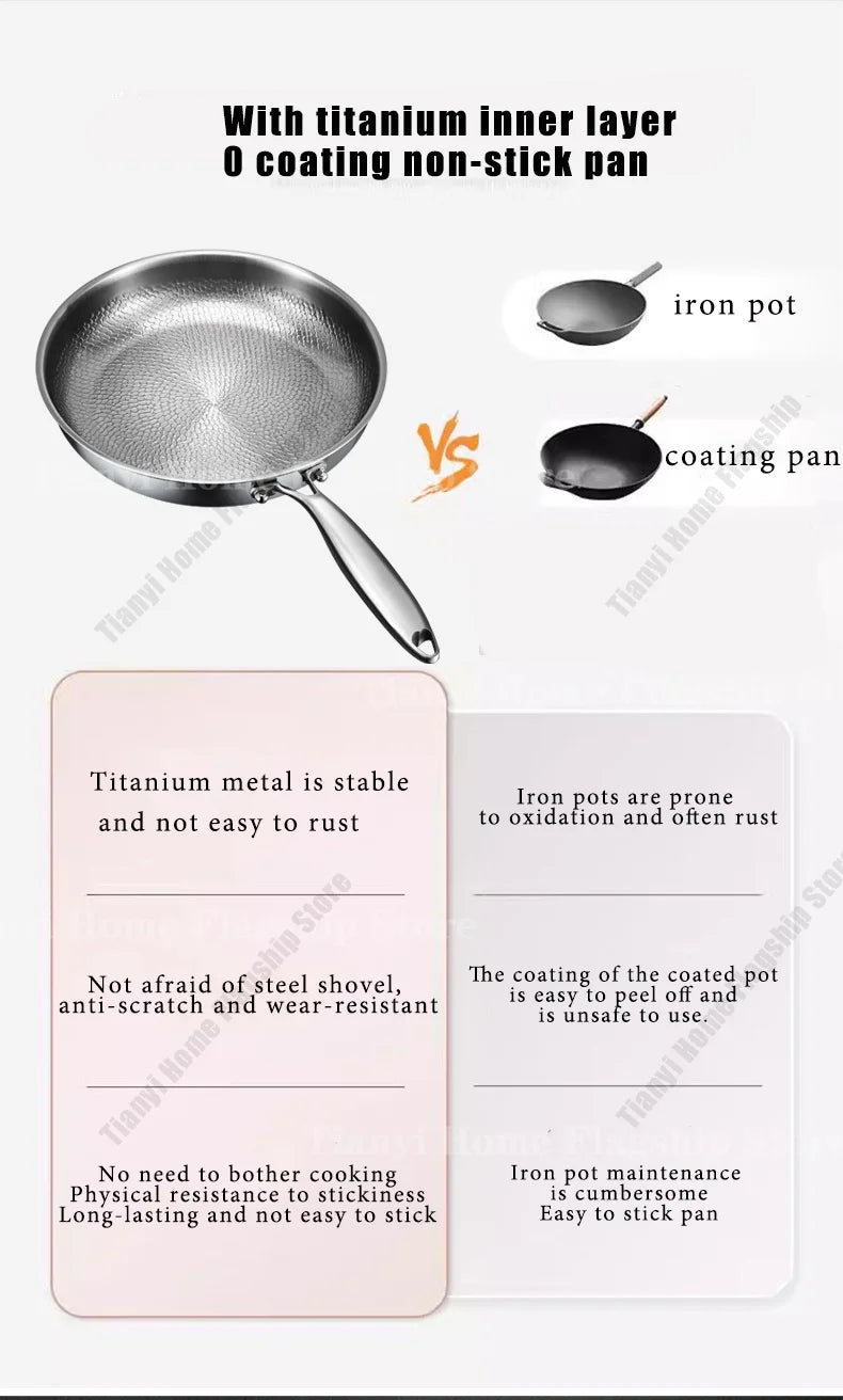 Titanium-Coated Stainless Steel Frying Pan, 22 to 30cm, Gas and Induction