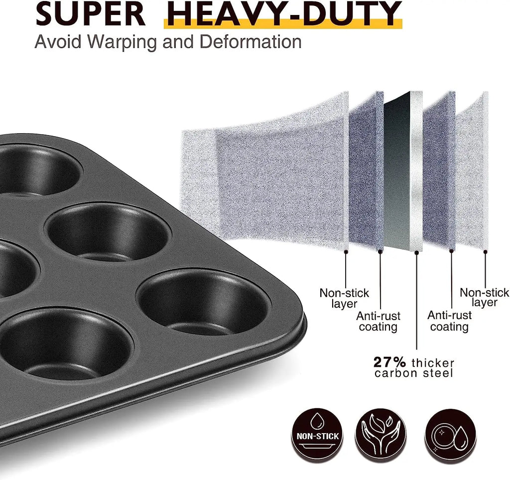 Nonstick 12 Cup Carbon Steel Muffin Tray, Cupcake Baking Pan
