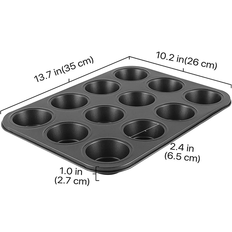 Nonstick 12 Cup Carbon Steel Muffin Tray, Cupcake Baking Pan
