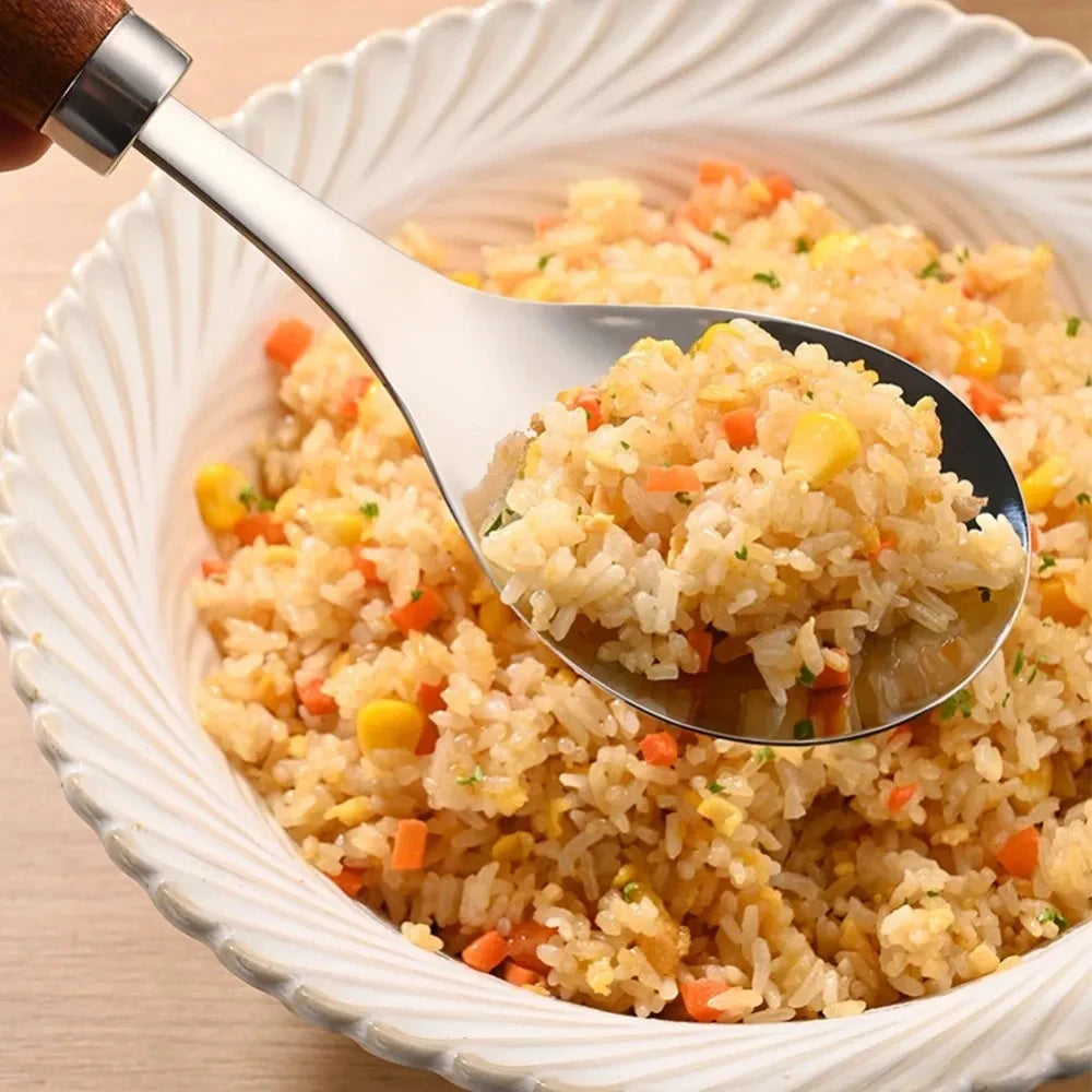 22cm Stainless Steel Rice Spoon Heat-Resistant Rice Shovel Spoon With Wooden Handle Non-Stick Spatula Rice Cooker Kitchen Tools