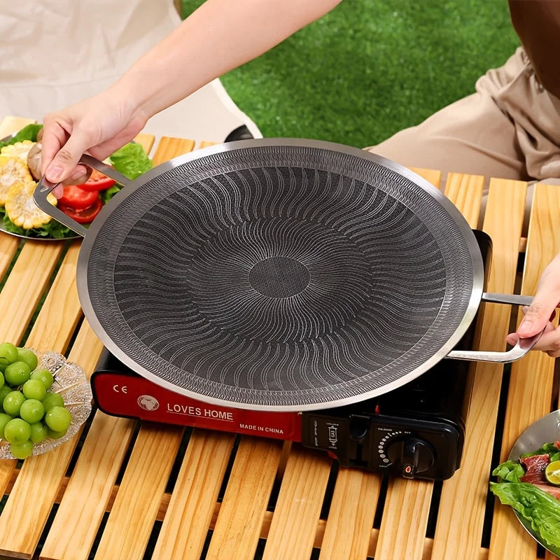 Stainless Steel BBQ Grill Pan for Camping & Home, Compatible with Induction, Gas